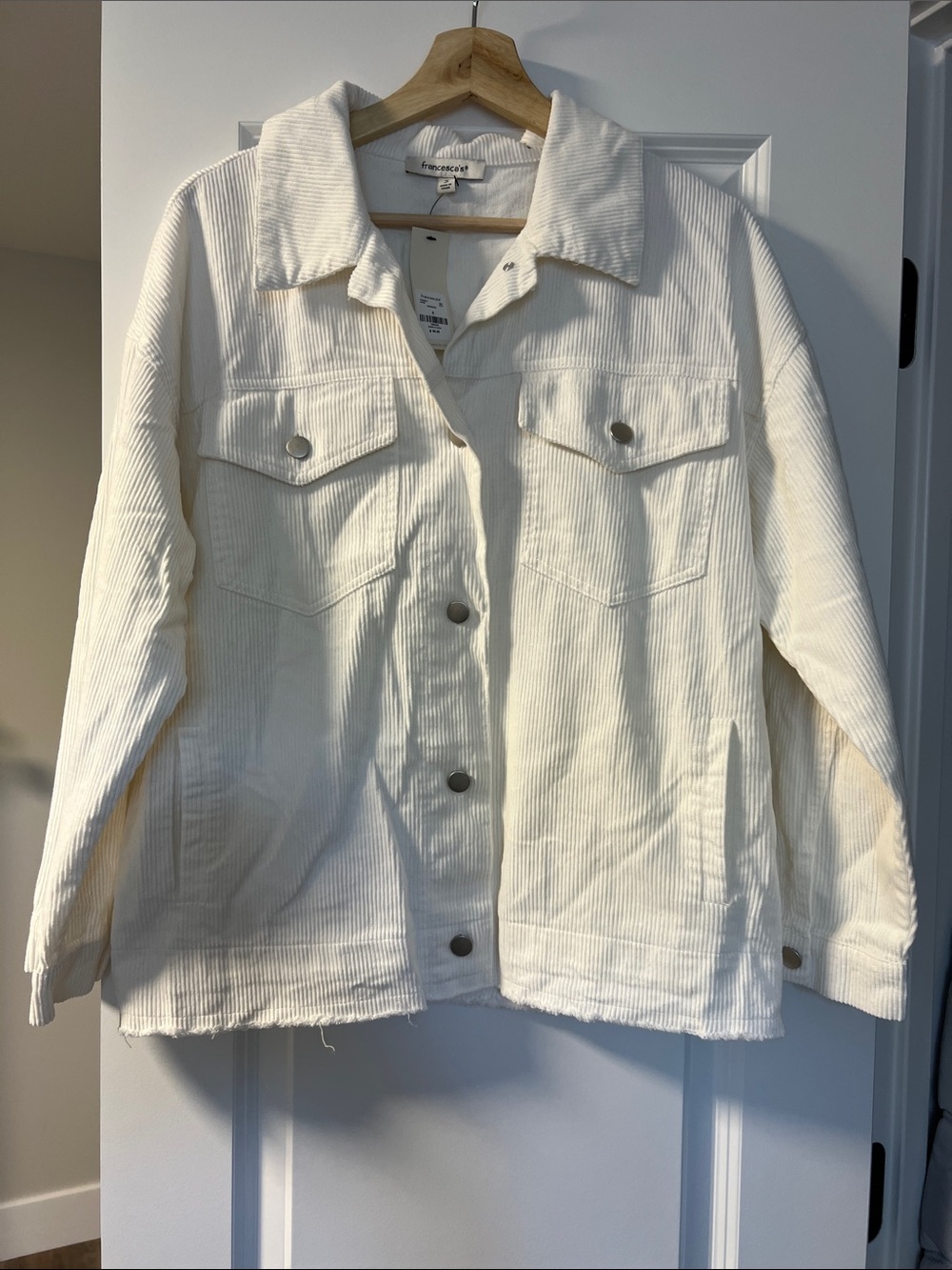 Francesca's Collections Cream Corduroy Button-Up Jacket